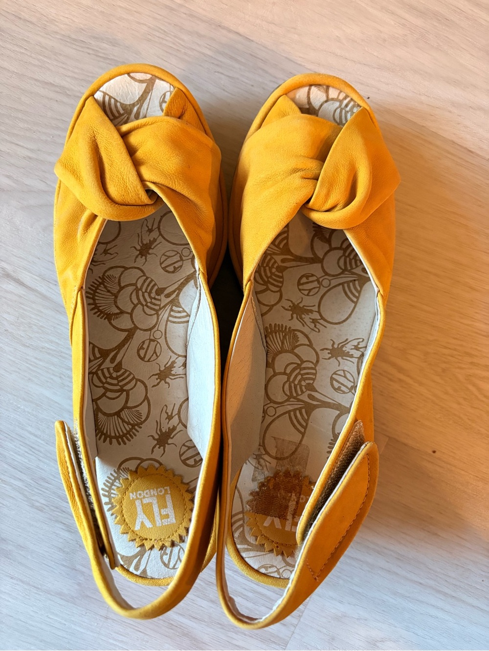 FLY London Women's Mustard Knot Peep-Toe Slingback Wedges